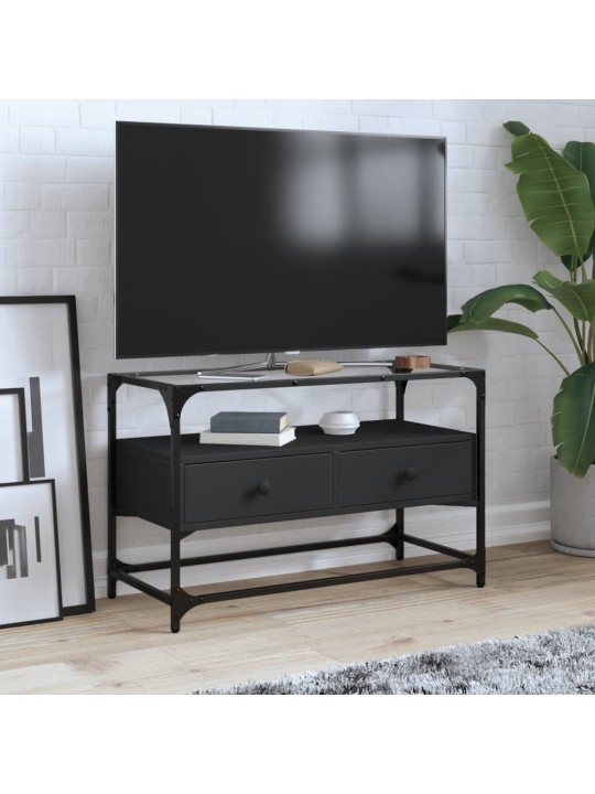 Tv skapītis, stikla virsma, melns, 80x35x51 cm, konstruēts koks
