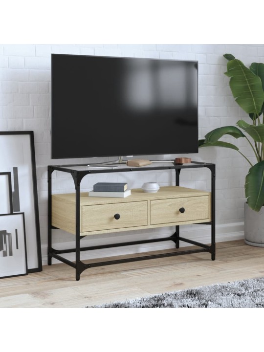 Tv skapītis, stikla virsma, ozola, 80x35x51 cm, konstruēts koks