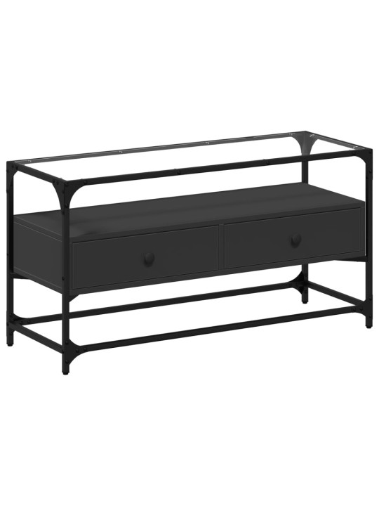 Tv skapītis, stikla virsma, melns, 98x35x51 cm, konstruēts koks