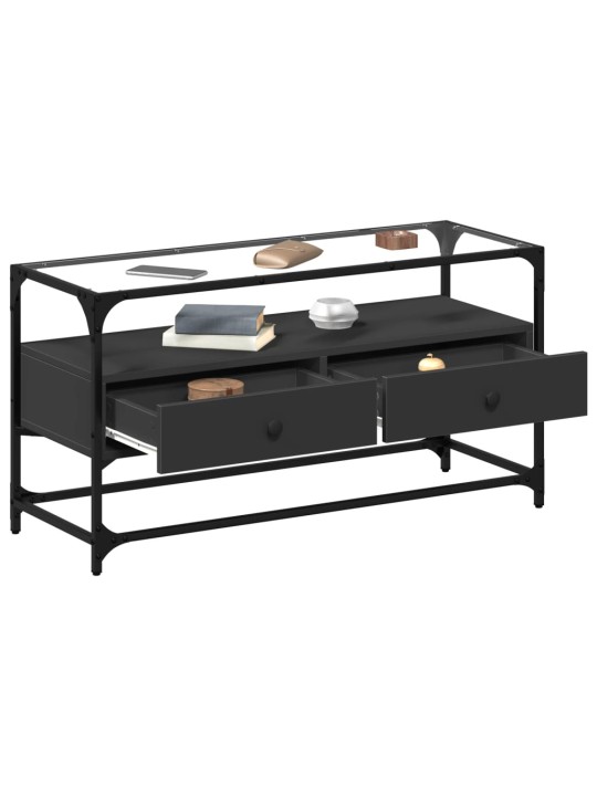 Tv skapītis, stikla virsma, melns, 98x35x51 cm, konstruēts koks