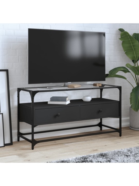 Tv skapītis, stikla virsma, melns, 98x35x51 cm, konstruēts koks