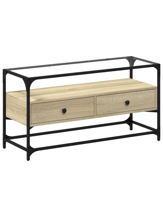 Tv skapītis, stikla virsma, ozola, 98x35x51 cm, konstruēts koks