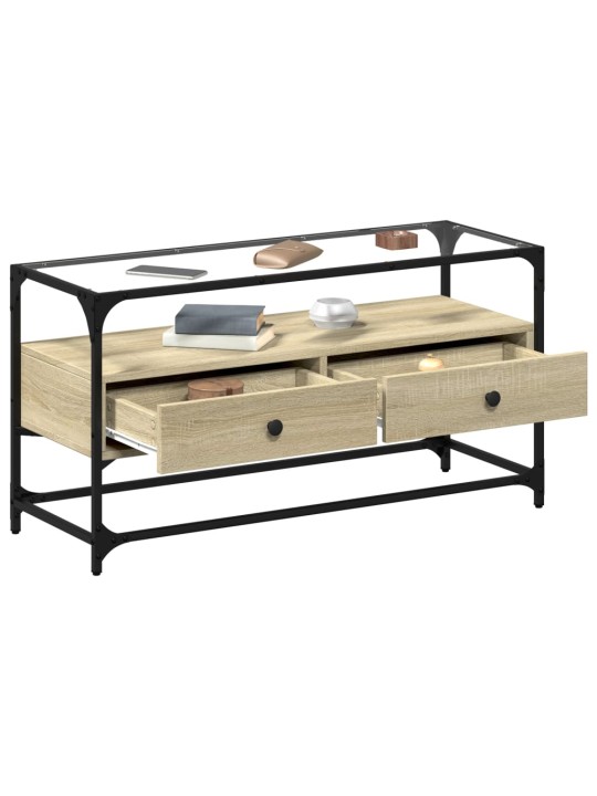 Tv skapītis, stikla virsma, ozola, 98x35x51 cm, konstruēts koks