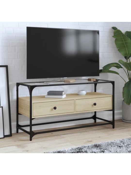 Tv skapītis, stikla virsma, ozola, 98x35x51 cm, konstruēts koks