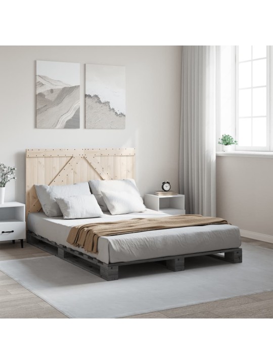 Gultas rāmis ar galvgali, pelēks, 160x200 cm, priedes masīvkoks