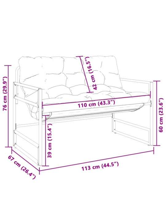 Dārza sols ar matraci, antracītpelēks, 113 cm, tērauds