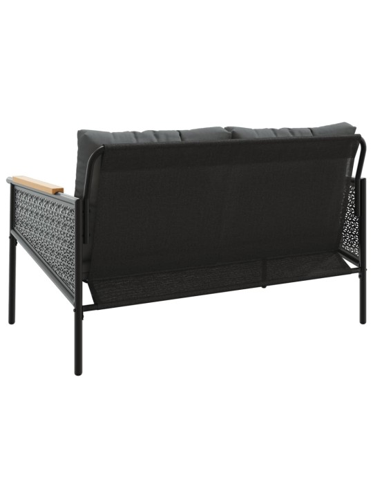 Dārza sols ar matračiem, melns, 116 cm, tērauds