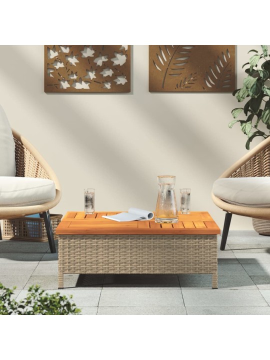 Dārza galds, 70x70x25 cm, bēša pe rotangpalma, akācijas koks