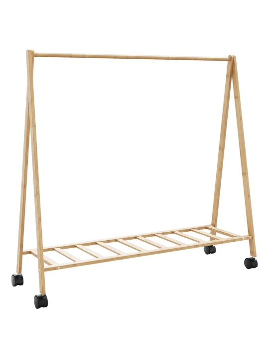 Drēbju statīvs ar plauktiem un riteņiem 106x34x106,5 cm bambusa