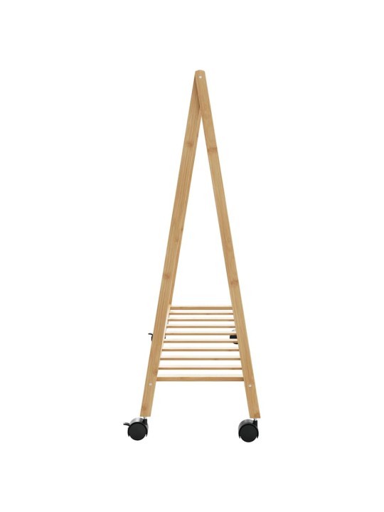 Drēbju statīvs ar plauktiem un riteņiem 106x34x106,5 cm bambusa