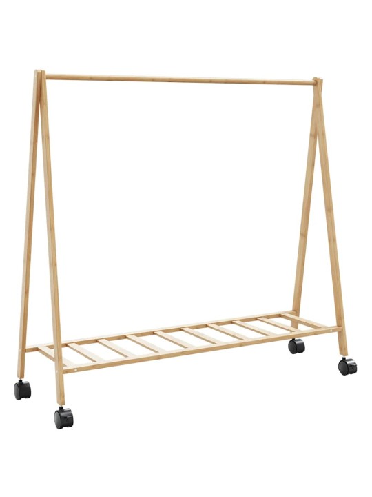 Drēbju statīvs ar plauktiem un riteņiem 106x34x106,5 cm bambusa