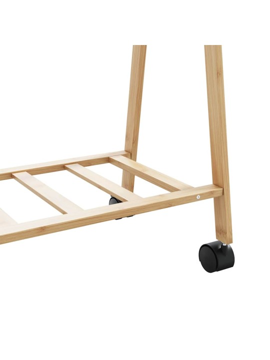 Drēbju statīvs ar plauktiem un riteņiem 106x34x106,5 cm bambusa