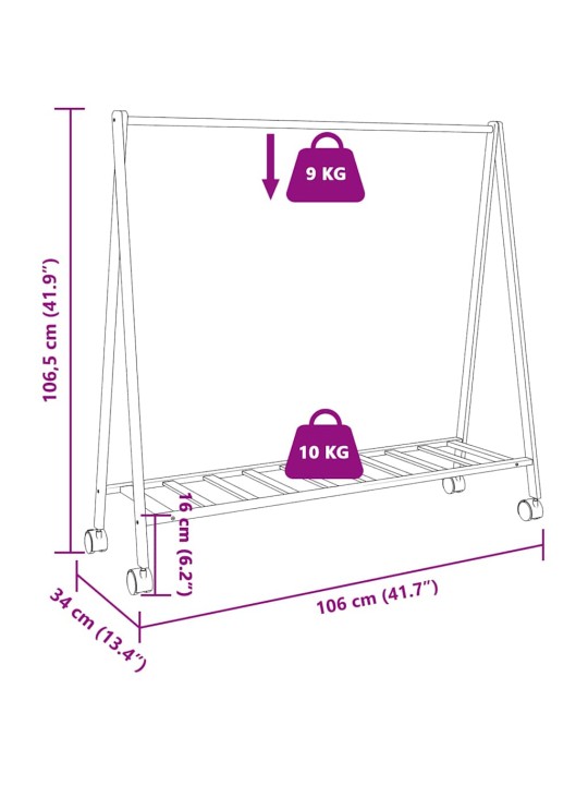 Drēbju statīvs ar plauktiem un riteņiem 106x34x106,5 cm bambusa