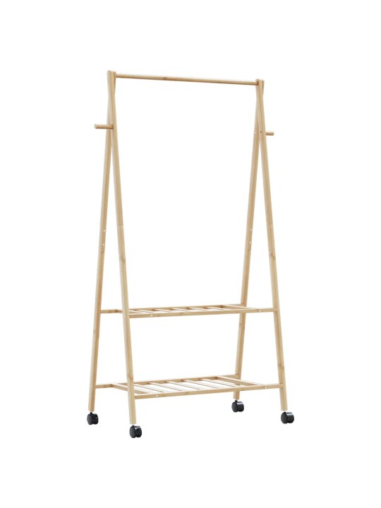 Drēbju statīvs ar plauktiem un riteņiem 96x45,5x155,5cm bambusa
