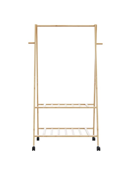 Drēbju statīvs ar plauktiem un riteņiem 96x45,5x155,5cm bambusa