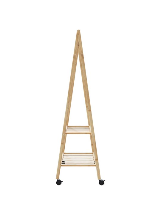 Drēbju statīvs ar plauktiem un riteņiem 96x45,5x155,5cm bambusa