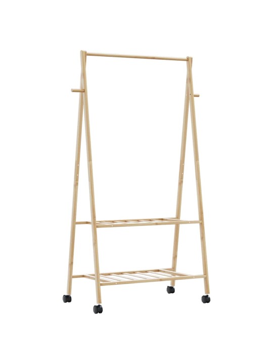 Drēbju statīvs ar plauktiem un riteņiem 96x45,5x155,5cm bambusa