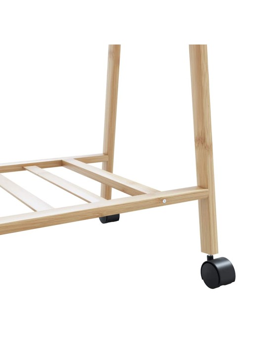 Drēbju statīvs ar plauktiem un riteņiem 96x45,5x155,5cm bambusa