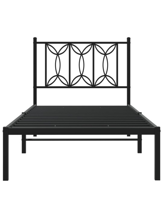 Gultas rāmis ar galvgali, melns metāls, 75x190 cm