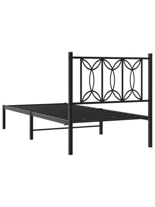 Gultas rāmis ar galvgali, melns metāls, 75x190 cm
