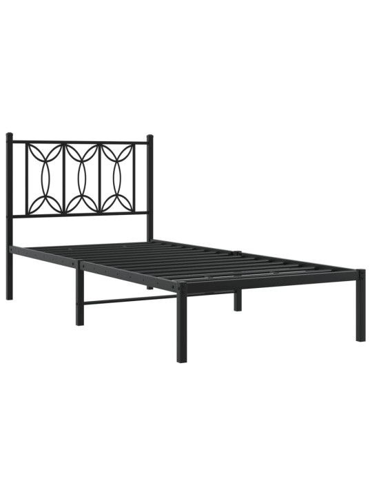 Gultas rāmis ar galvgali, melns metāls, 80x200 cm
