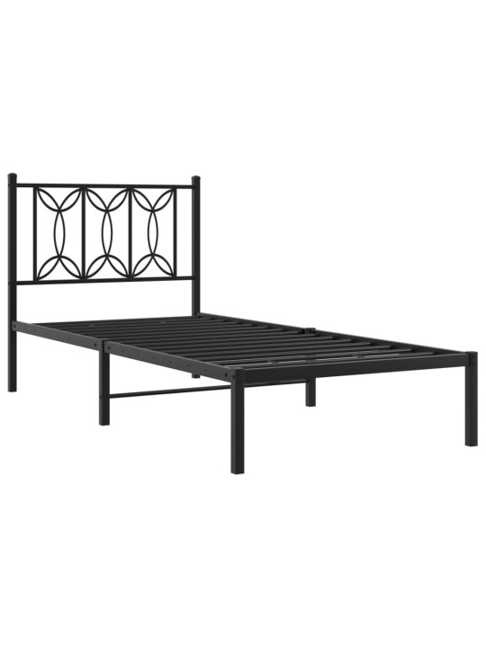 Gultas rāmis ar galvgali, melns metāls, 90x190 cm