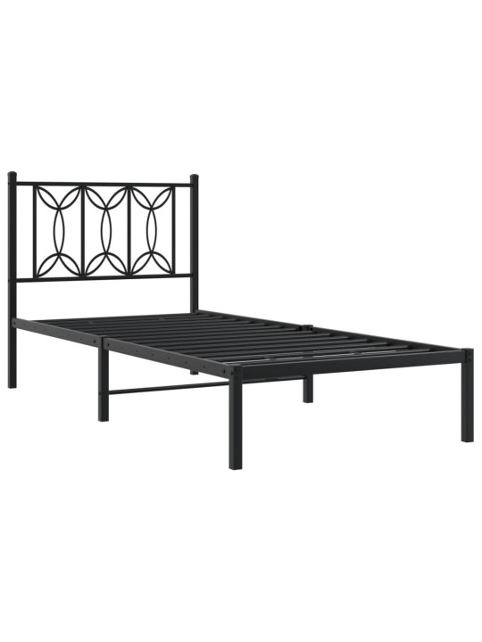 Gultas rāmis ar galvgali, melns metāls, 90x200 cm