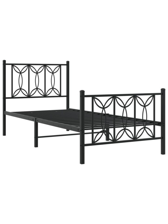 Gultas rāmis ar galvgali un kājgali, melns metāls, 75x190 cm