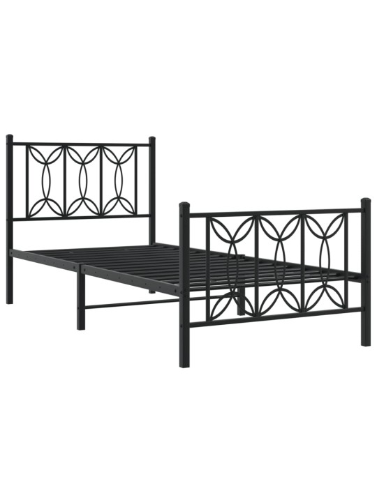 Gultas rāmis ar galvgali un kājgali, melns metāls, 80x200 cm