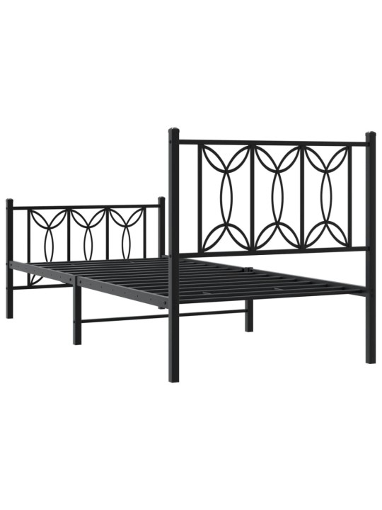 Gultas rāmis ar galvgali un kājgali, melns metāls, 80x200 cm