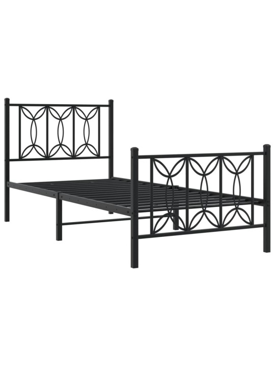 Gultas rāmis ar galvgali un kājgali, melns metāls, 90x200 cm