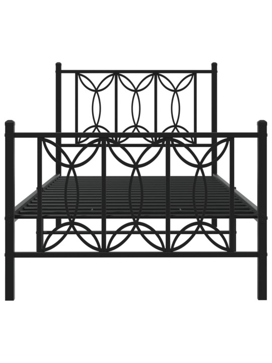 Gultas rāmis ar galvgali un kājgali, melns metāls, 90x200 cm