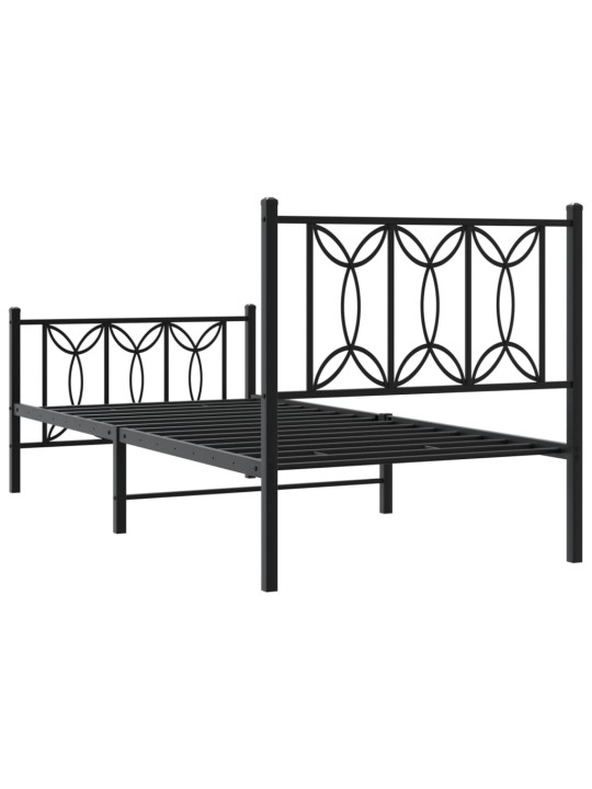 Gultas rāmis ar galvgali un kājgali, melns metāls, 90x200 cm