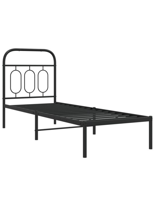 Gultas rāmis ar galvgali, melns metāls, 75x190 cm