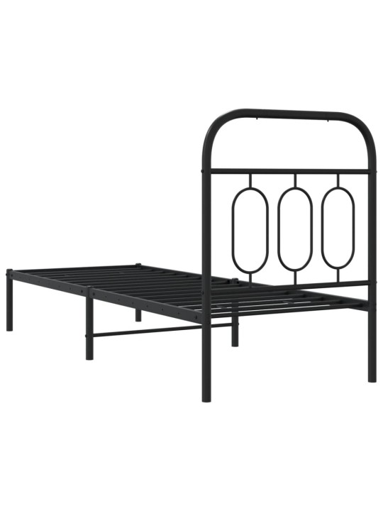Gultas rāmis ar galvgali, melns metāls, 75x190 cm