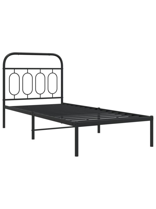 Gultas rāmis ar galvgali, melns metāls, 80x200 cm