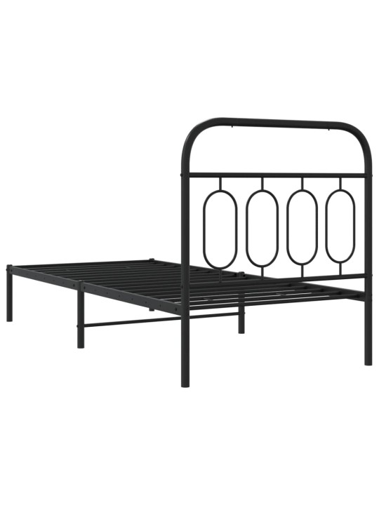 Gultas rāmis ar galvgali, melns metāls, 80x200 cm