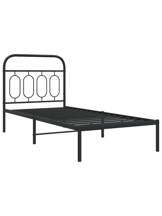 Gultas rāmis ar galvgali, melns metāls, 90x200 cm