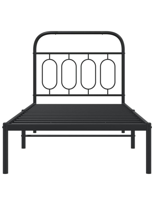 Gultas rāmis ar galvgali, melns metāls, 90x200 cm