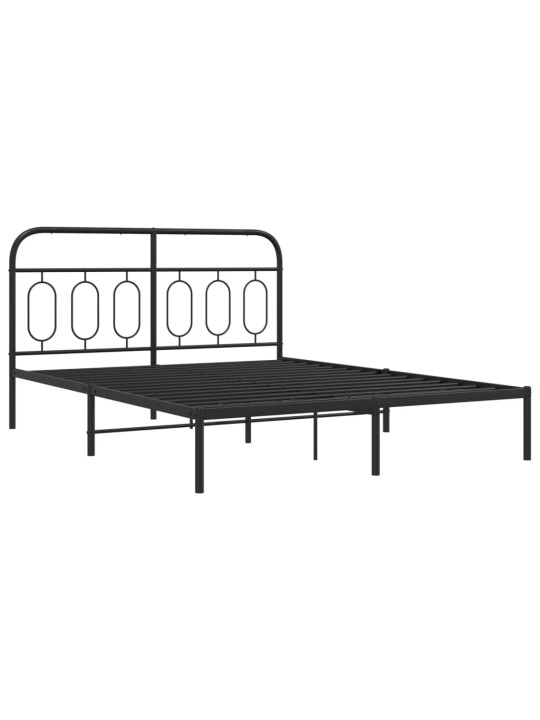 Gultas rāmis ar galvgali, melns metāls, 135x190 cm