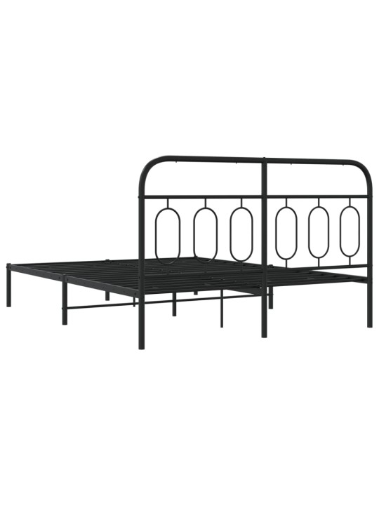 Gultas rāmis ar galvgali, melns metāls, 135x190 cm