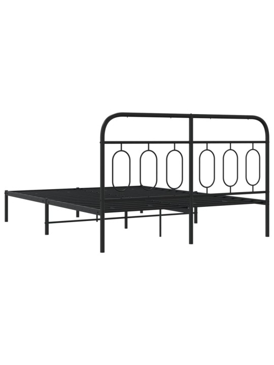 Gultas rāmis ar galvgali, melns metāls, 140x200 cm