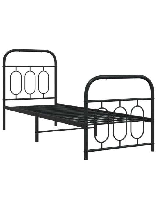 Gultas rāmis ar galvgali un kājgali, melns metāls, 75x190 cm