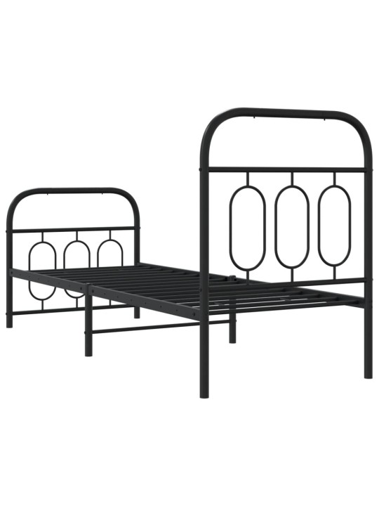 Gultas rāmis ar galvgali un kājgali, melns metāls, 75x190 cm