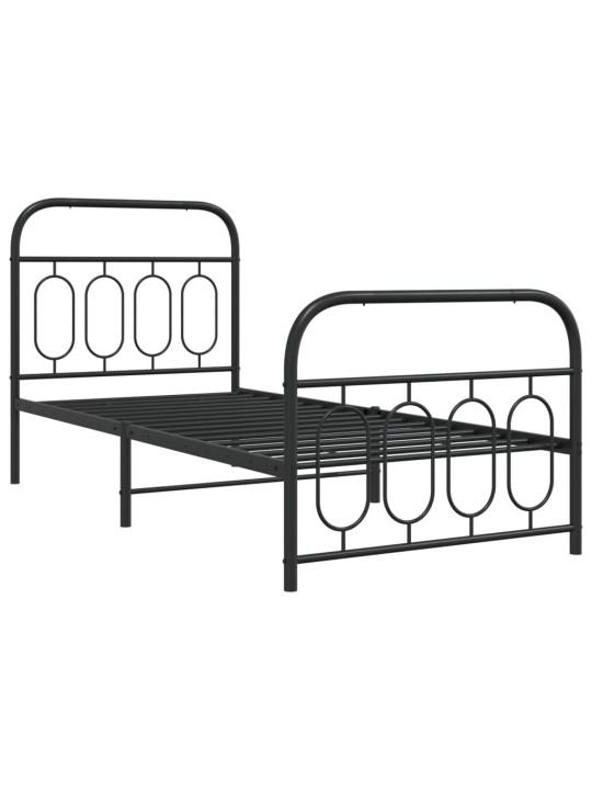Gultas rāmis ar galvgali un kājgali, melns metāls, 80x200 cm