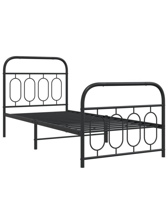 Gultas rāmis ar galvgali un kājgali, melns metāls, 90x200 cm