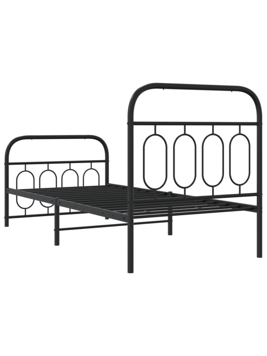 Gultas rāmis ar galvgali un kājgali, melns metāls, 90x200 cm