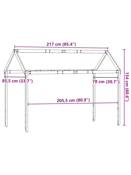 Bērnu gultas jumts, balts, 217x85,5x154 cm, priedes masīvkoks
