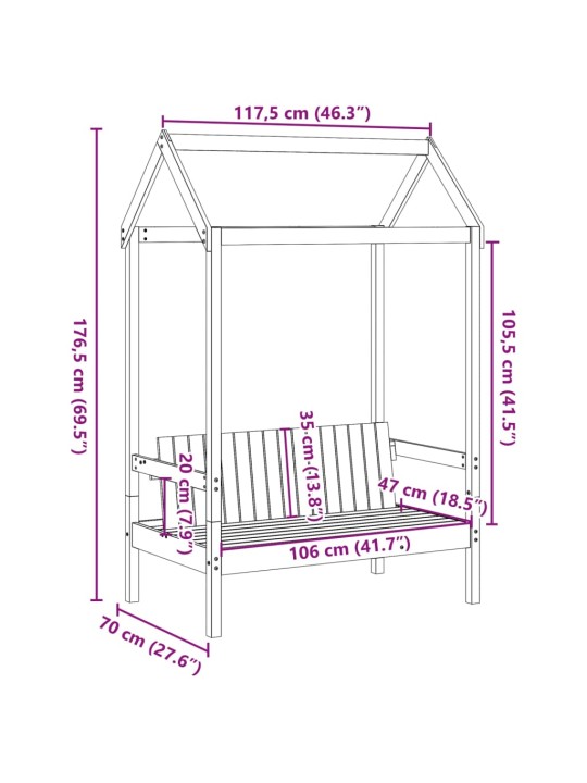 Sols ar jumtu, vaska brūnas, 117,5x70x176,5, priedes masīvkoks