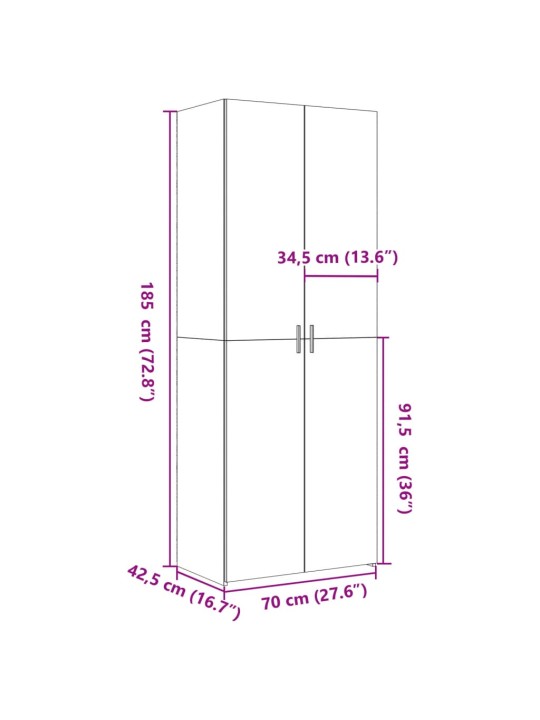 Augstais skapītis betonpelēks 70x42,5x185 cm inženierijas koks
